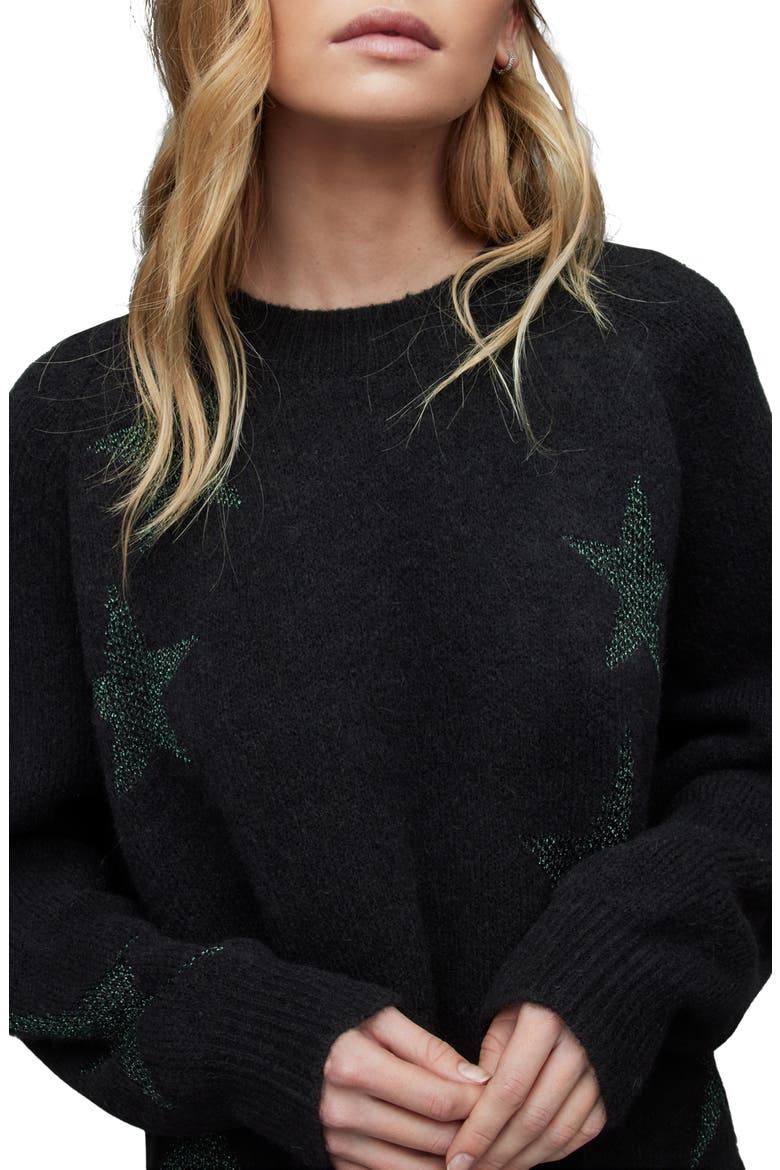 Metallic Star Alpaca & Wool Blend Sweater, Alternate, color, BLACK/ GREEN