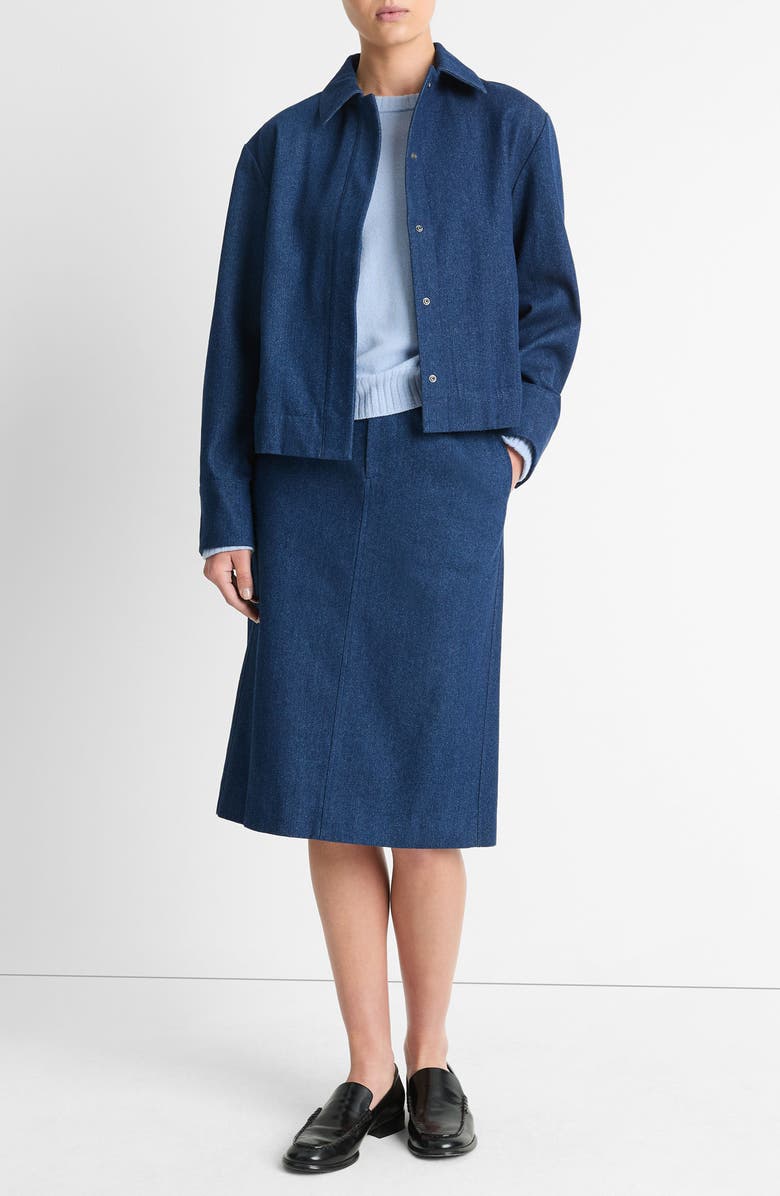 Vince Double Waistband Denim Pencil Skirt, Alternate, color, Indigo