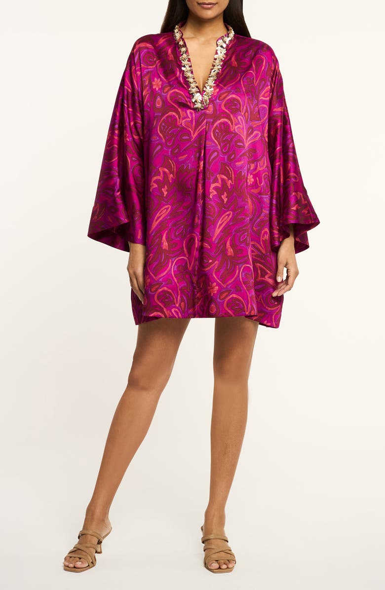 Cinq à Sept Paisley Bloom Long Sleeve Minidress, Main, color, Purple Garnet Multi