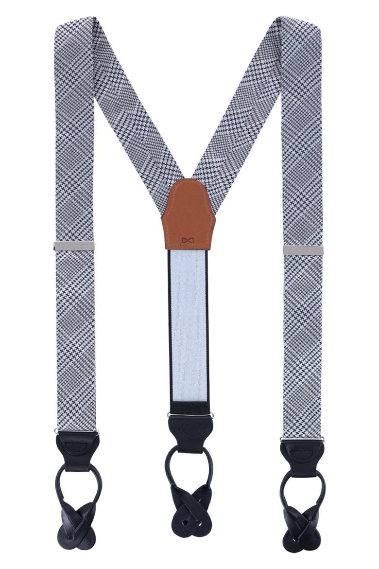 Benji Houndstooth Plaid Silk Suspenders, Main, color, BLACK