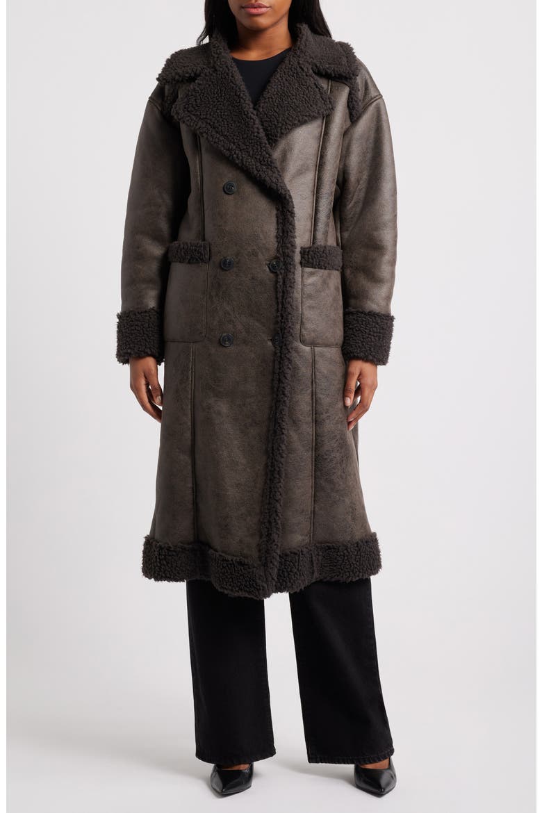 Faux Shearling Coat, Alternate, color, CHOCOLATE