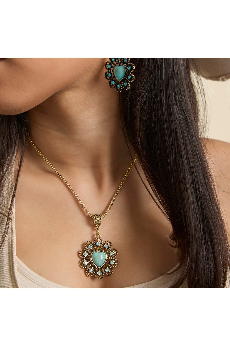 Stone Ornate Heart Earrings, Alternate, color, Gold, turquoise