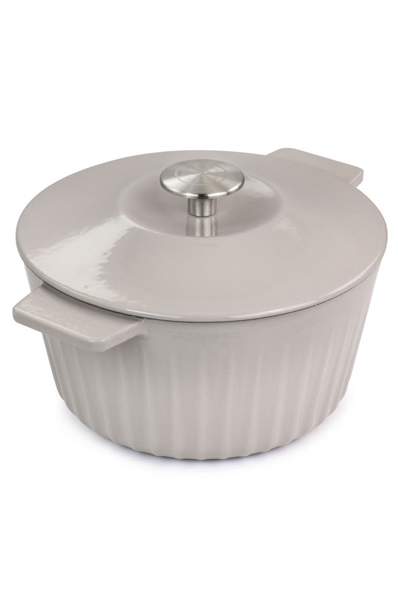 Enameled Cast Iron 3 Quart  Embossed Stripe Dutch Oven, Alternate, color, Warm Grey