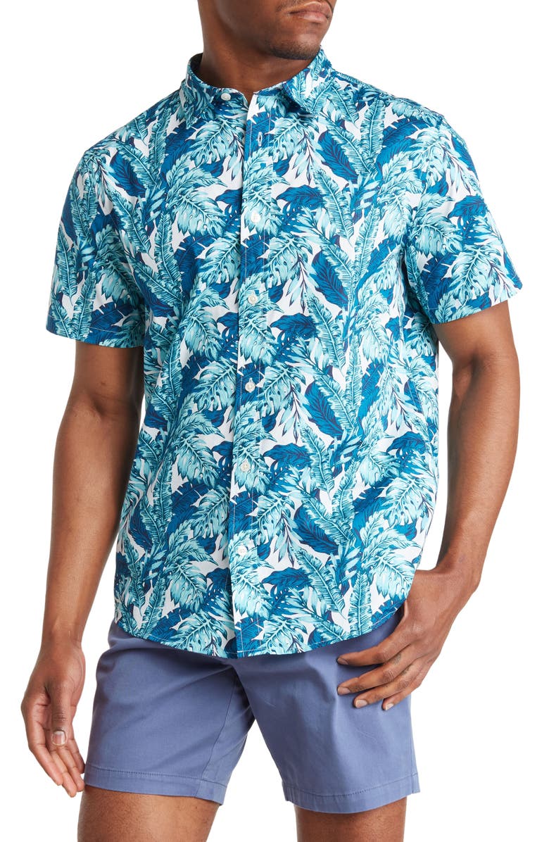 Slate & Stone Foliage Print Short Sleeve Button Front Shirt, Main, color,