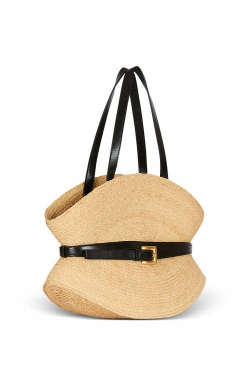 Balmain Medium Raffia And Calfskin Sculptural Bag In Nude