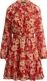 Lauren Ralph Lauren Print Ruffle Trim Georgette Tiered Dress
