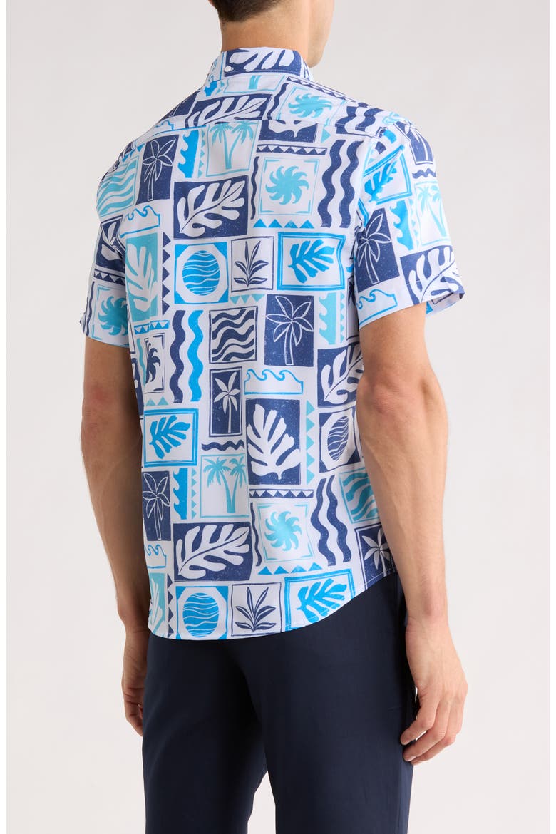 Printed 4-Way Stretch Button Down Shirt, Alternate, color, NAVY