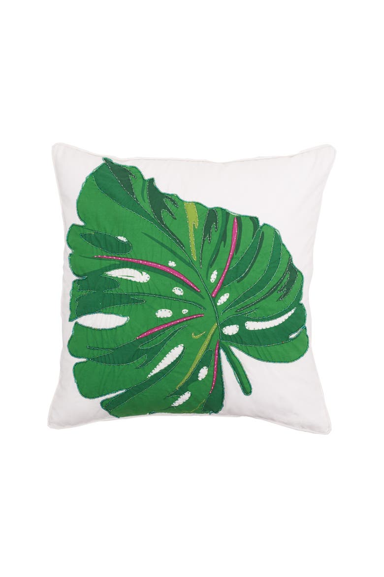 Layla Monstera Palm Leaf Accent Throw Pillow 18" x 18", Main, color, Green