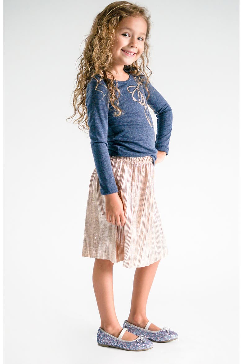 Metallic Pleated Skirt, Alternate, color, GOLD