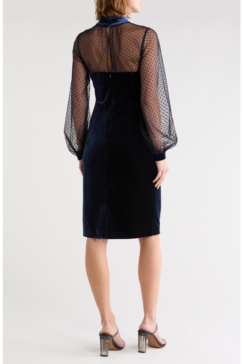 Flocked Long Sleeve Velvet Sheath Dress, Alternate, color, NAVY