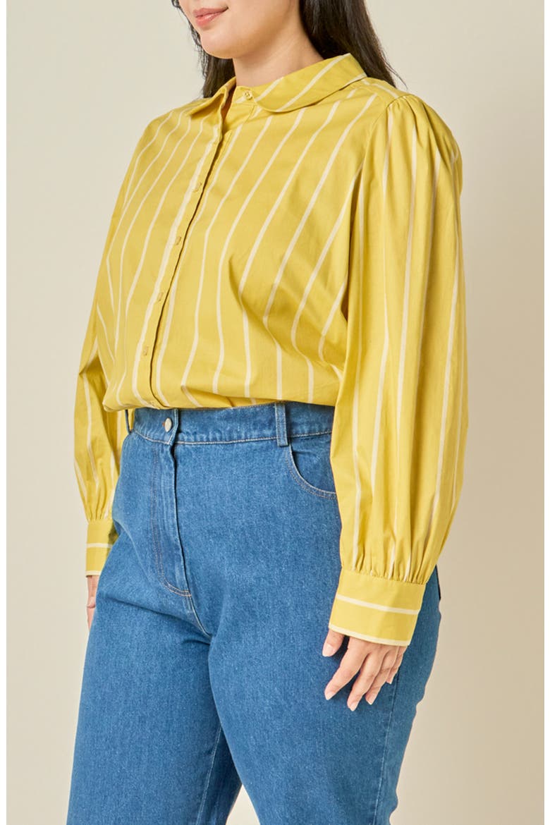 Striped Stretch Cotton Shirt, Alternate, color, MUSTARD