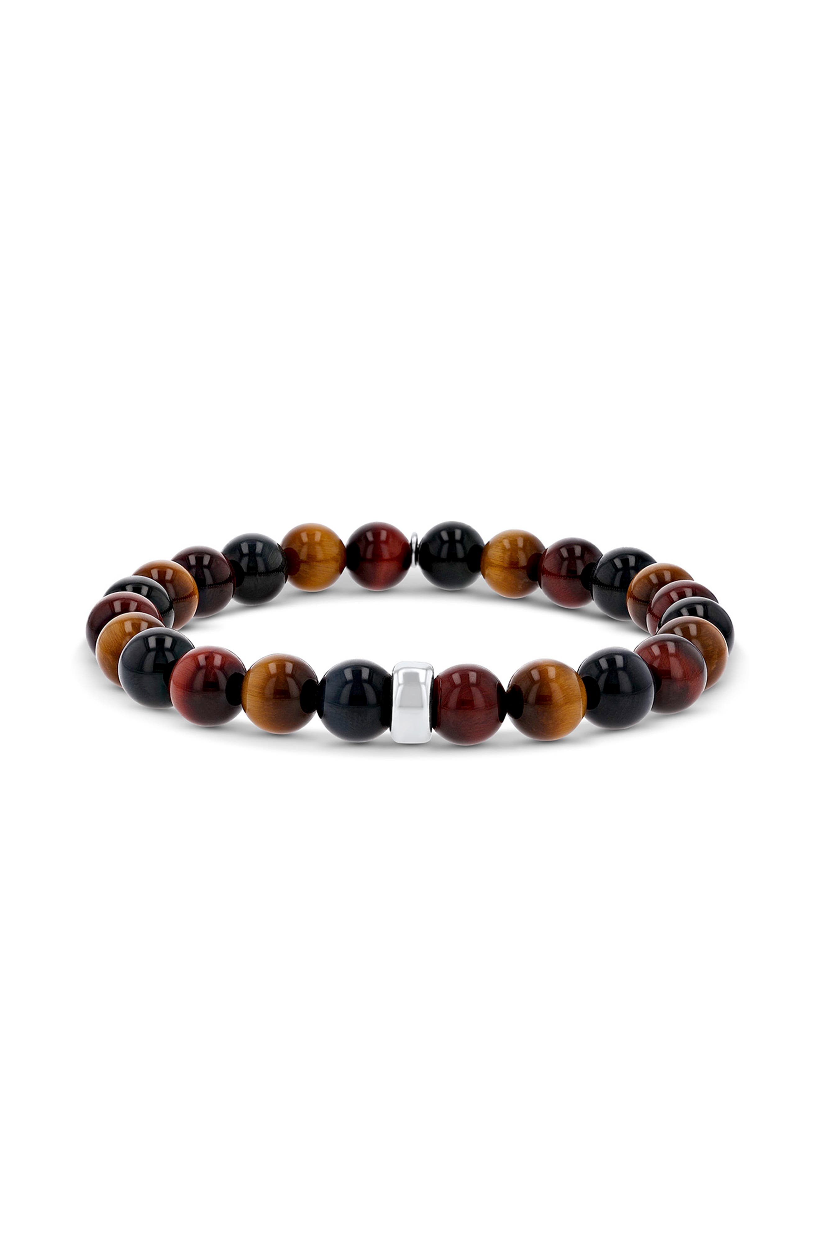 Mr Lowe by Sheryl Lowe Mr Lowe Bead Bracelet with Plain Rondelle in Tri Color Tigers Eye /Silver 