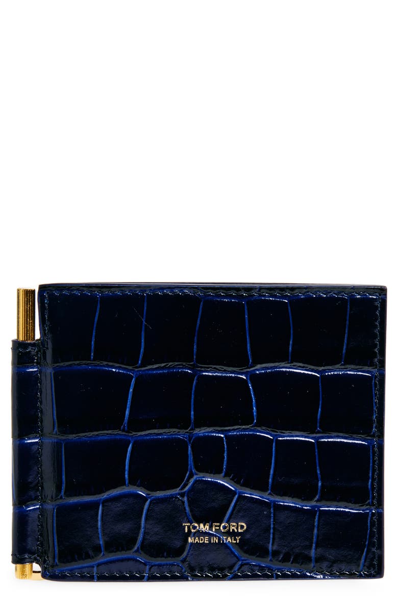TOM FORD T-Line Croc Embossed Leather Money Clip Wallet, Main, color, 