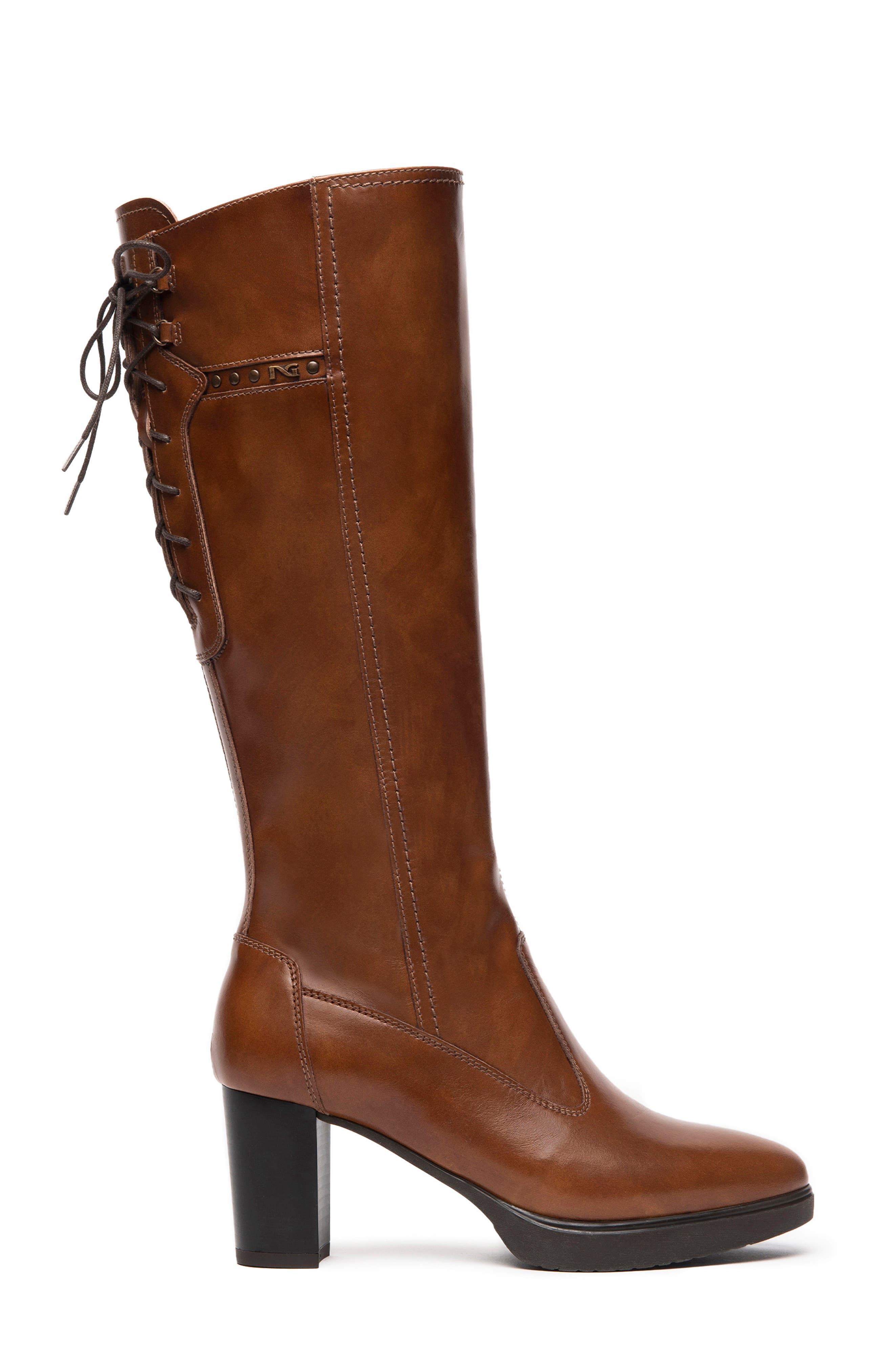 NeroGiardini Corset Platform Boot, Alternate, color, Cognac