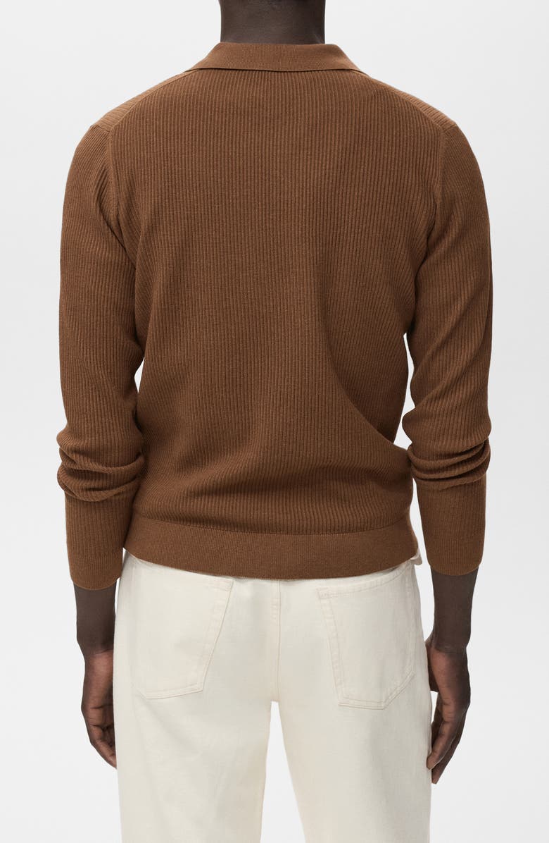 MANGO Johnny Collar Rib Polo Sweater, Alternate, color, Tobacco Brown