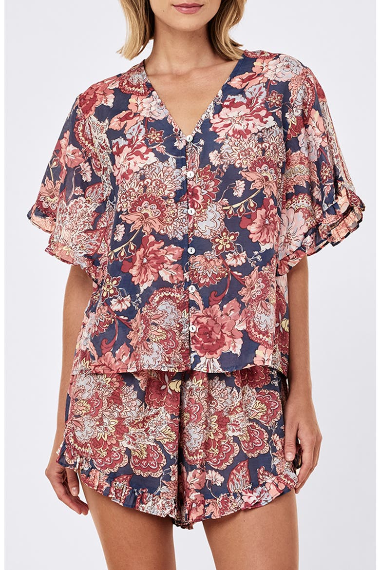Ella Frill Cotton & Silk Short Pajamas, Main, color, BLUE INDIGO