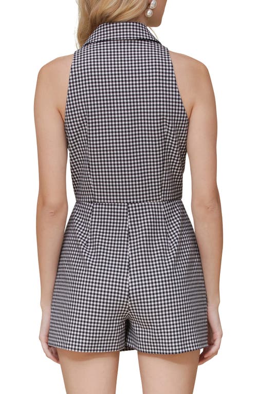 Avec Les Filles Check Print Sleeveless Jumpsuit In Dark Navy White
