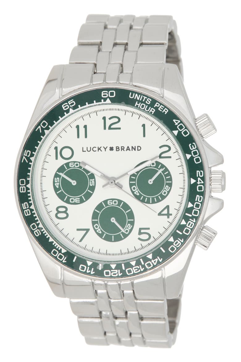 Round Chronograph Analog Watch, 44mm, Main, color, SILVER/ GREEN