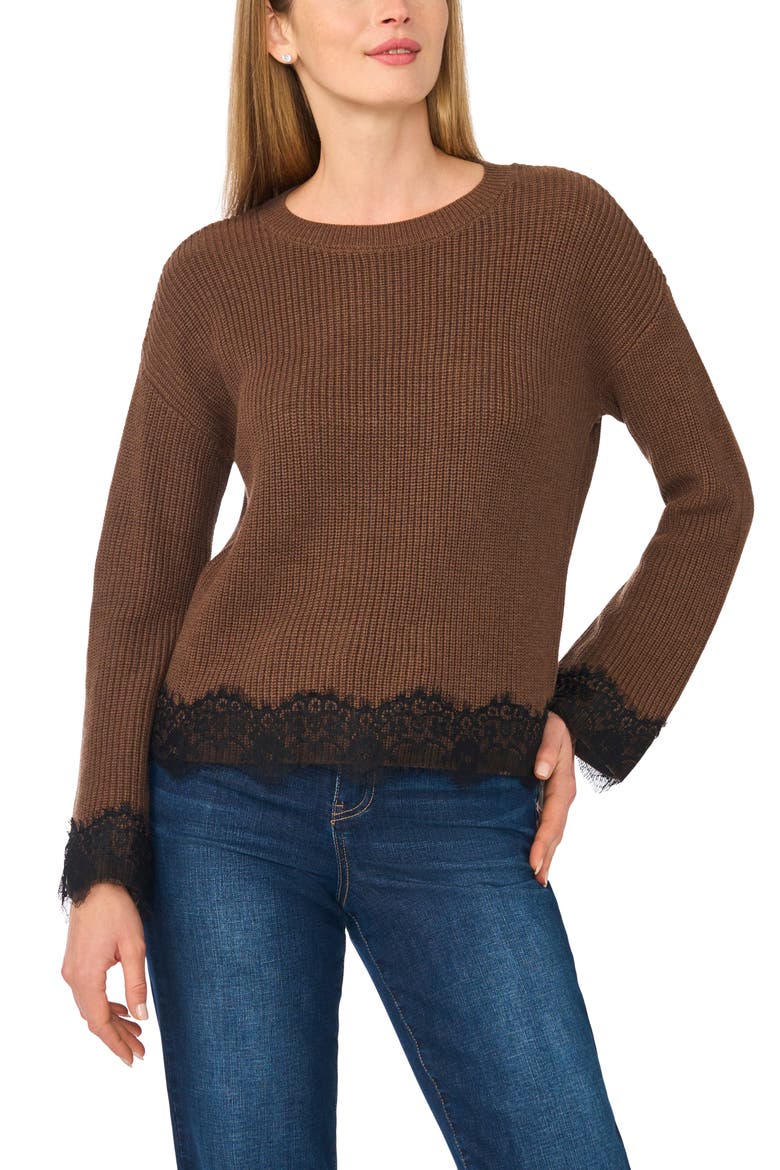 Lace Trim Sweater, Main, color, CHOCOLATE MALT
