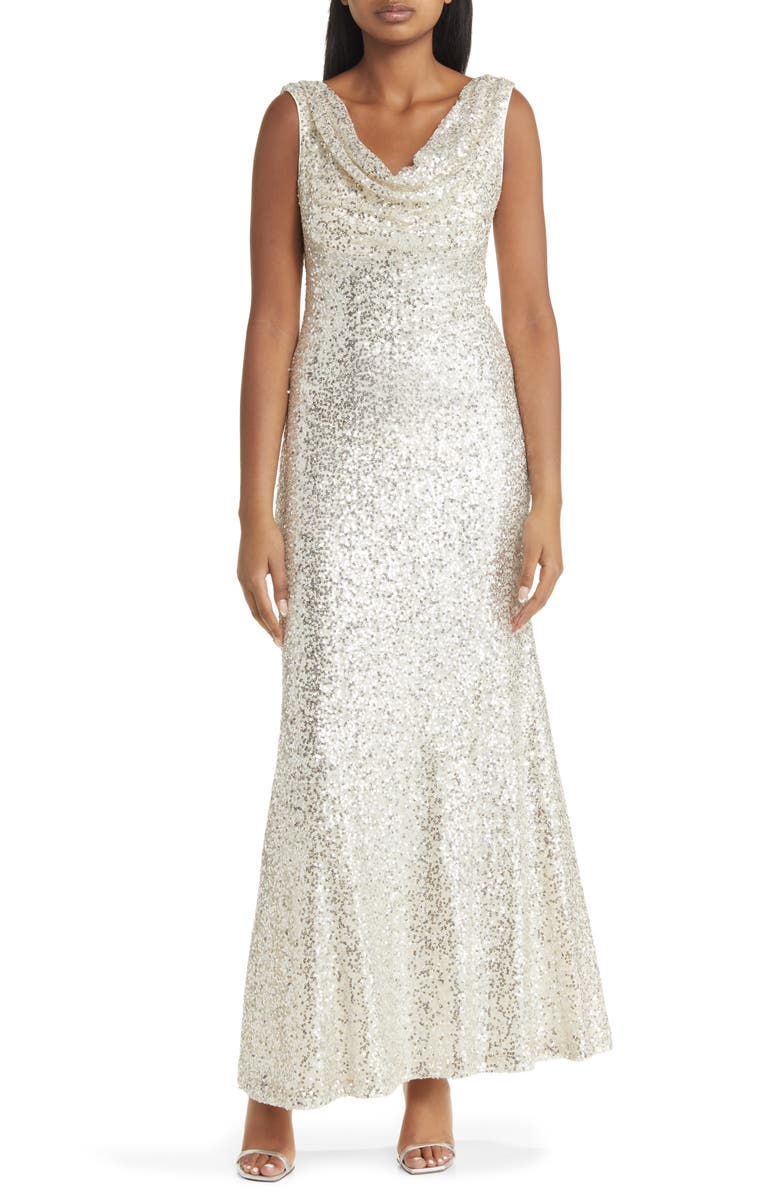 Vince Camuto Cowl Neck Sequin Gown, Main, color, 