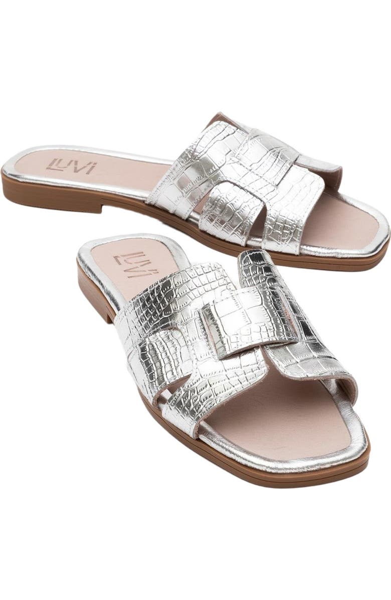 Forever & Always Shoes Notre Leather Slide Sandal, Alternate, color, Silver Leather