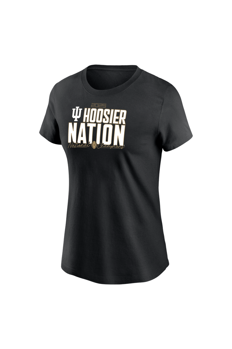 Women's  Black Indiana Hoosiers College Football Playoff 2025 National Champions Run Stopper T-Shirt, Alternate, color, Black