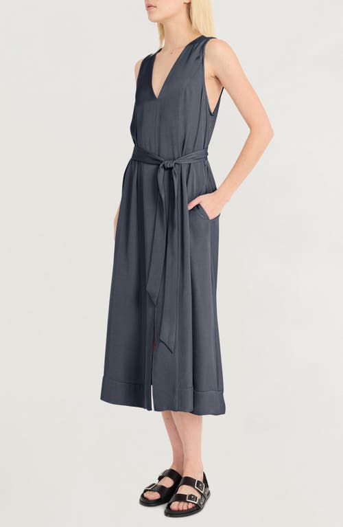 Luxely Sleeveless Belted Midi Dress In Gray