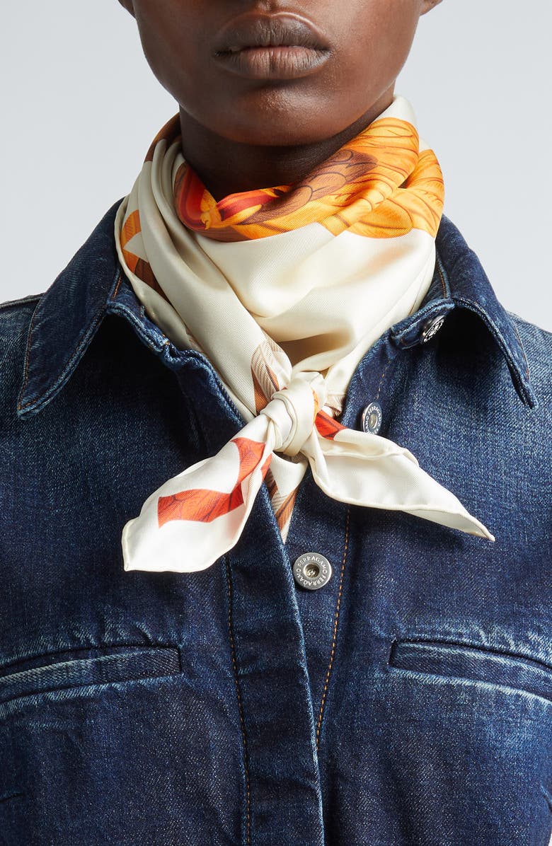 FERRAGAMO Parrot Print Silk Foulard Square Scarf, Alternate, color, Persimmon