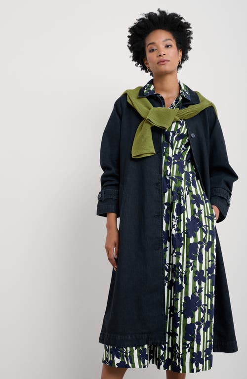 Seasalt Cornwall Wild Liquorice Organic Cotton Midi Shirtdress In Camellia Stripe Forest Green
