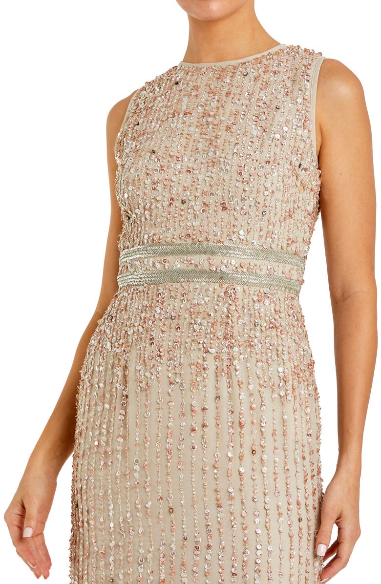 Mac Duggal Sequined High Neck Sleeveless Column Gown, Alternate, color, Nude