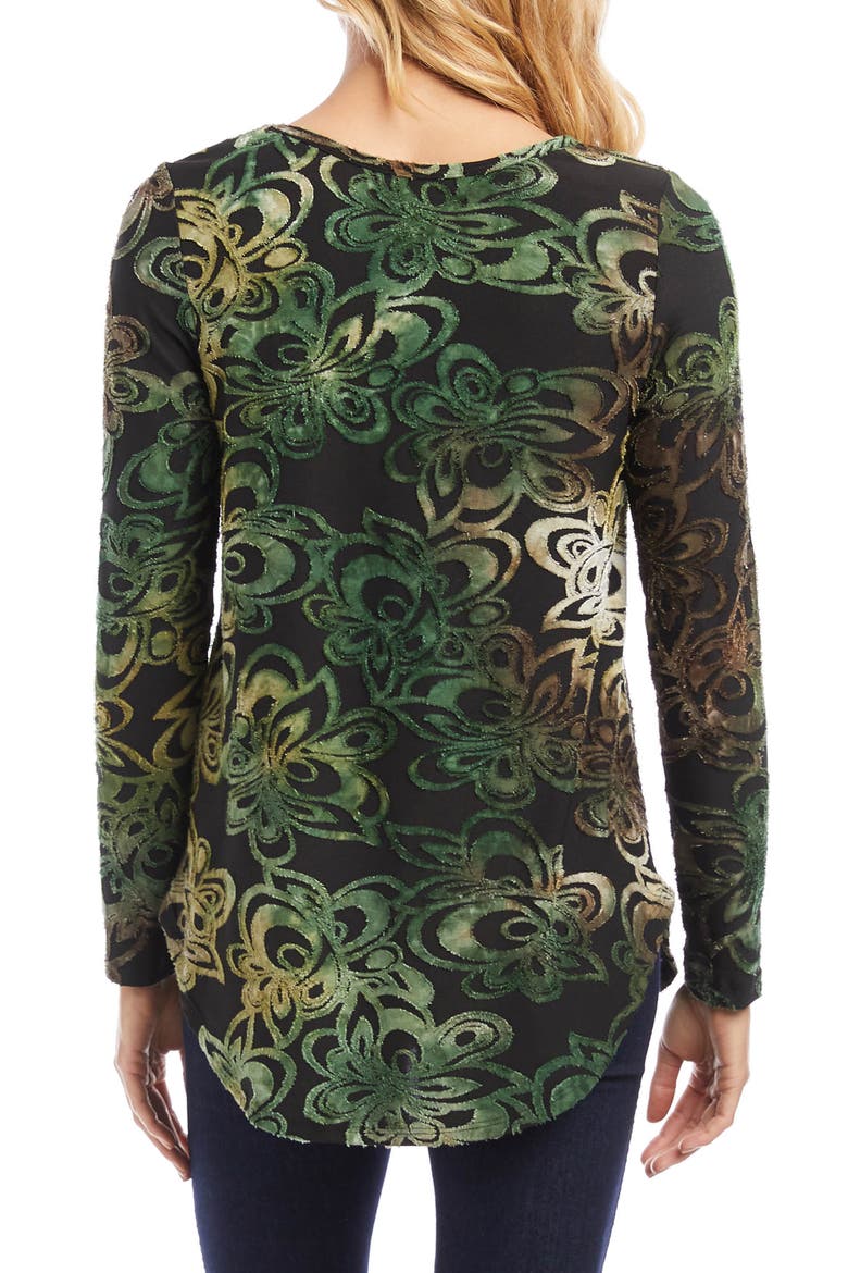Tie Dye Floral Velvet Burnout Long Sleeve Top, Alternate, color, PRINT