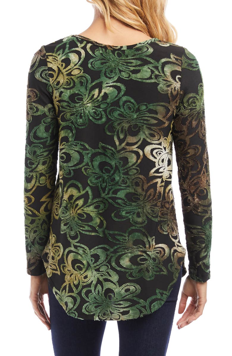 Karen Kane Tie Dye Floral Velvet Burnout Long Sleeve Top, Alternate, color,