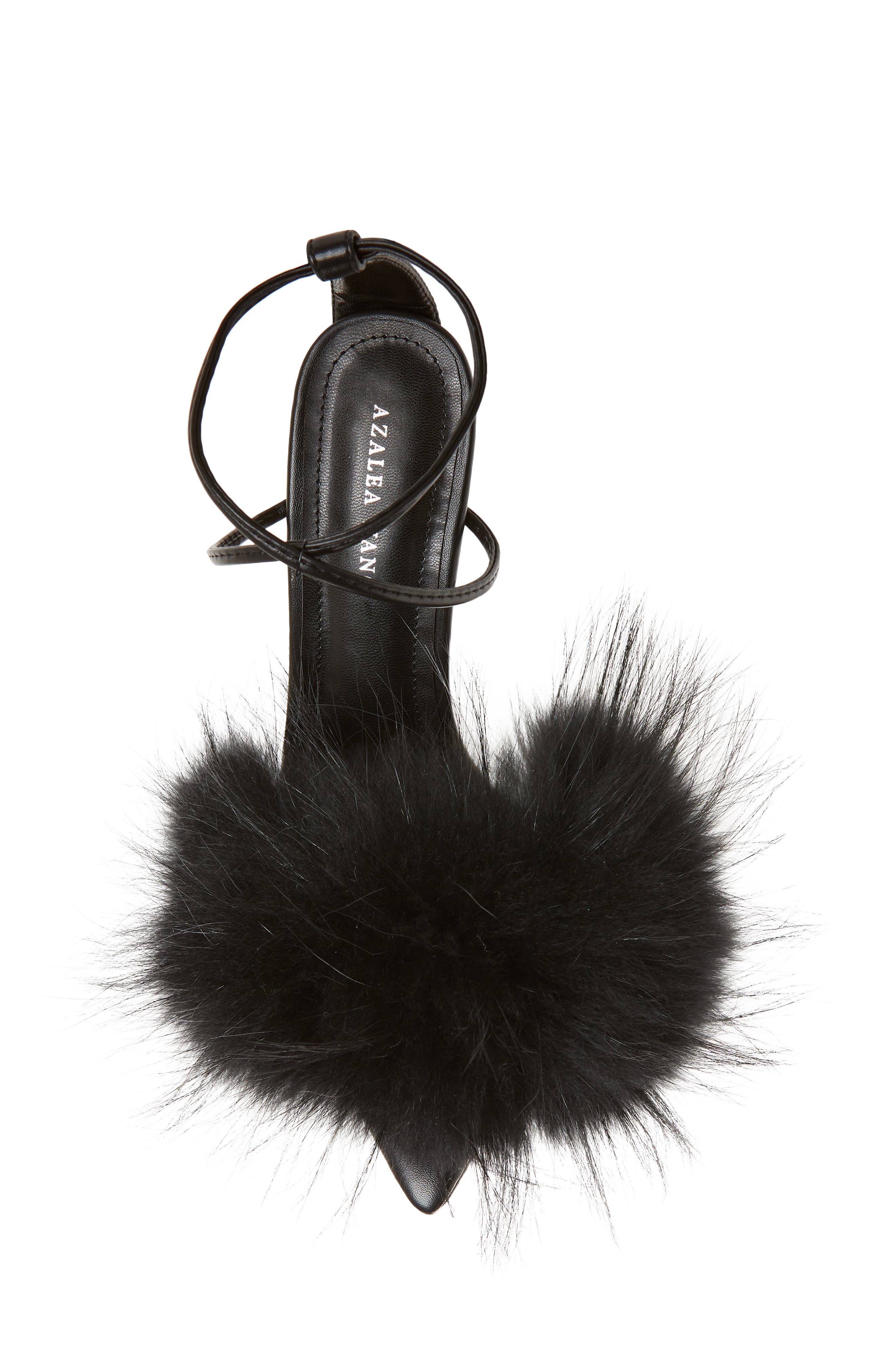 AZALEA WANG Bunny Faux Feather Ankle Wrap Sandal, Alternate, color, 