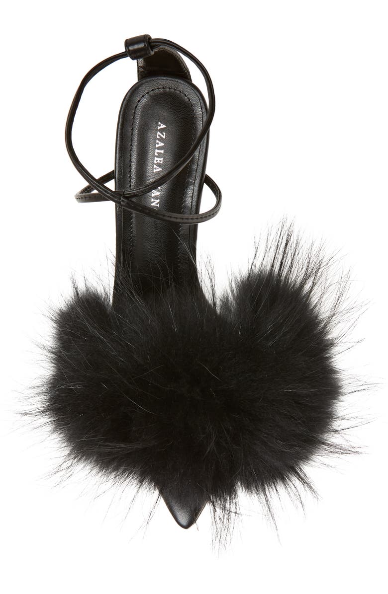 AZALEA WANG Bunny Faux Feather Ankle Wrap Sandal, Alternate, color,