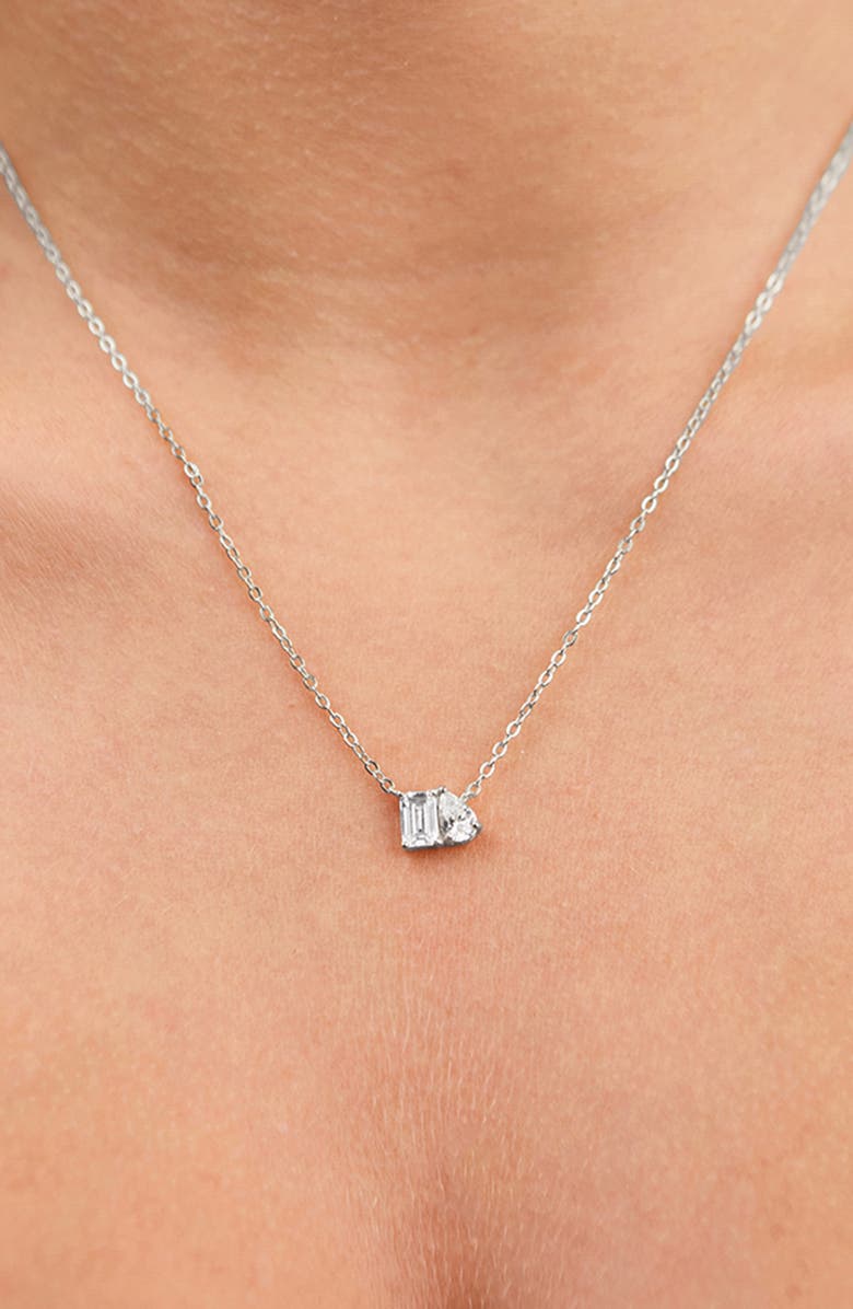 Sterling Forever Guinevere Cubic Zirconia Pendant Necklace, Alternate, color, Silver