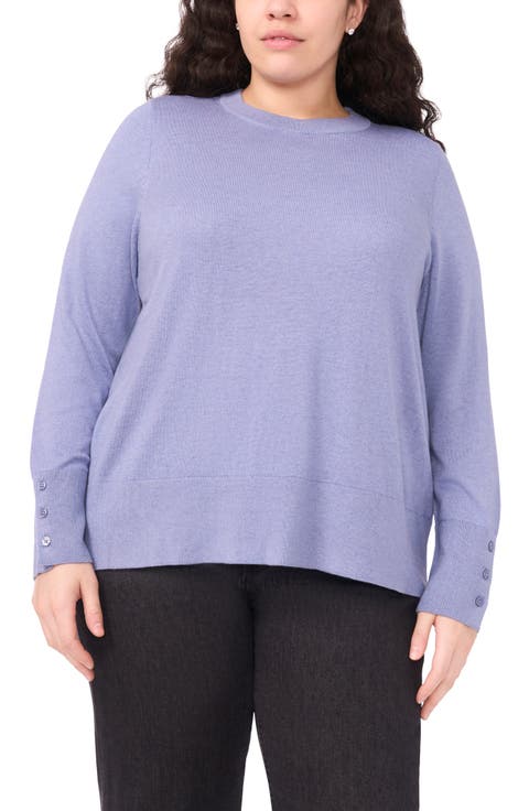 Button Cuff Cotton Blend Sweater (Plus Size)