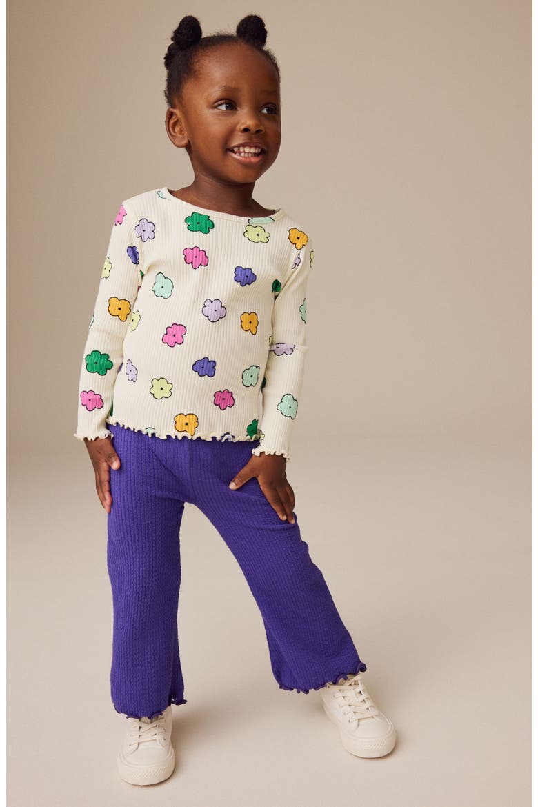 Kids' Floral Print Rib T-Shirt, Alternate, color, WHITE