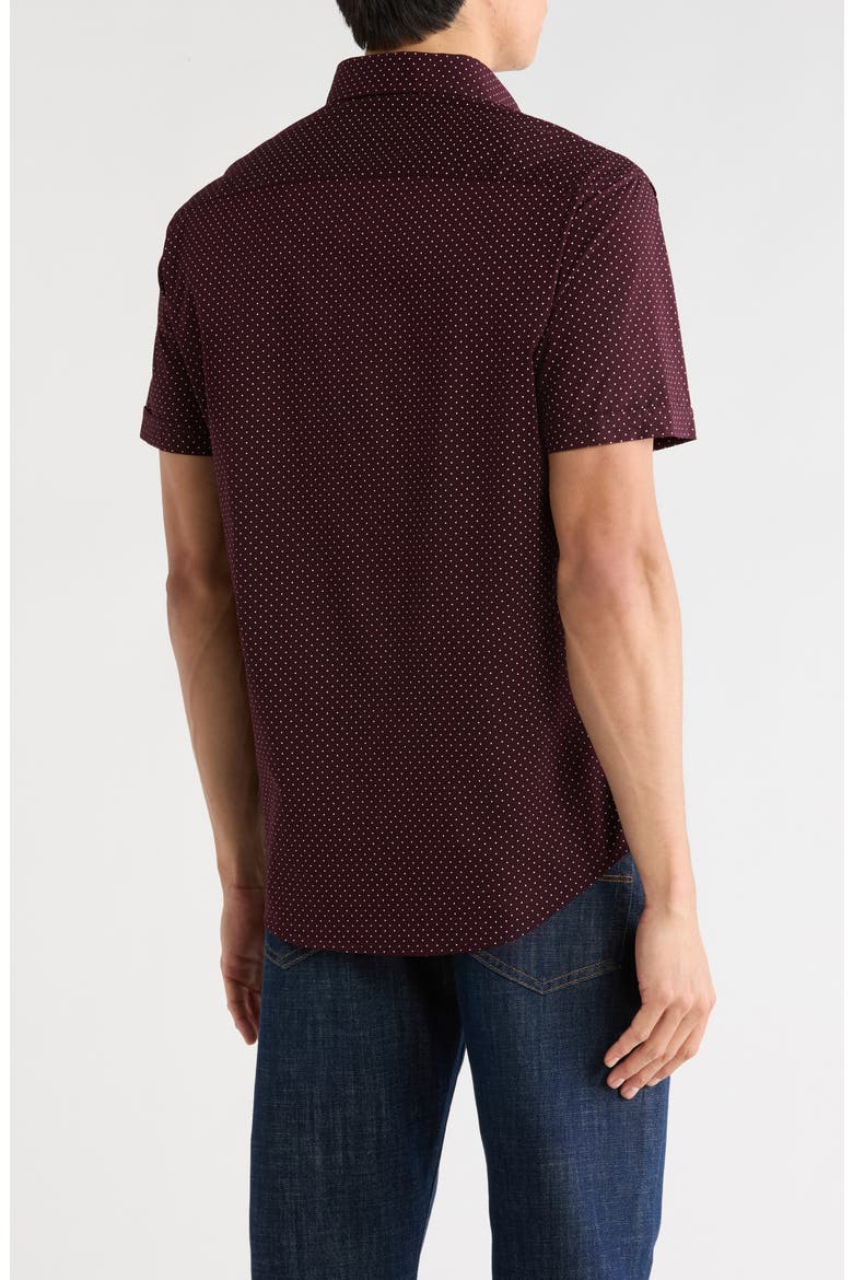 Dot Print Short Sleeve Button-Down Shirt, Alternate, color, BURGUNDY WITH WHITE DOTS