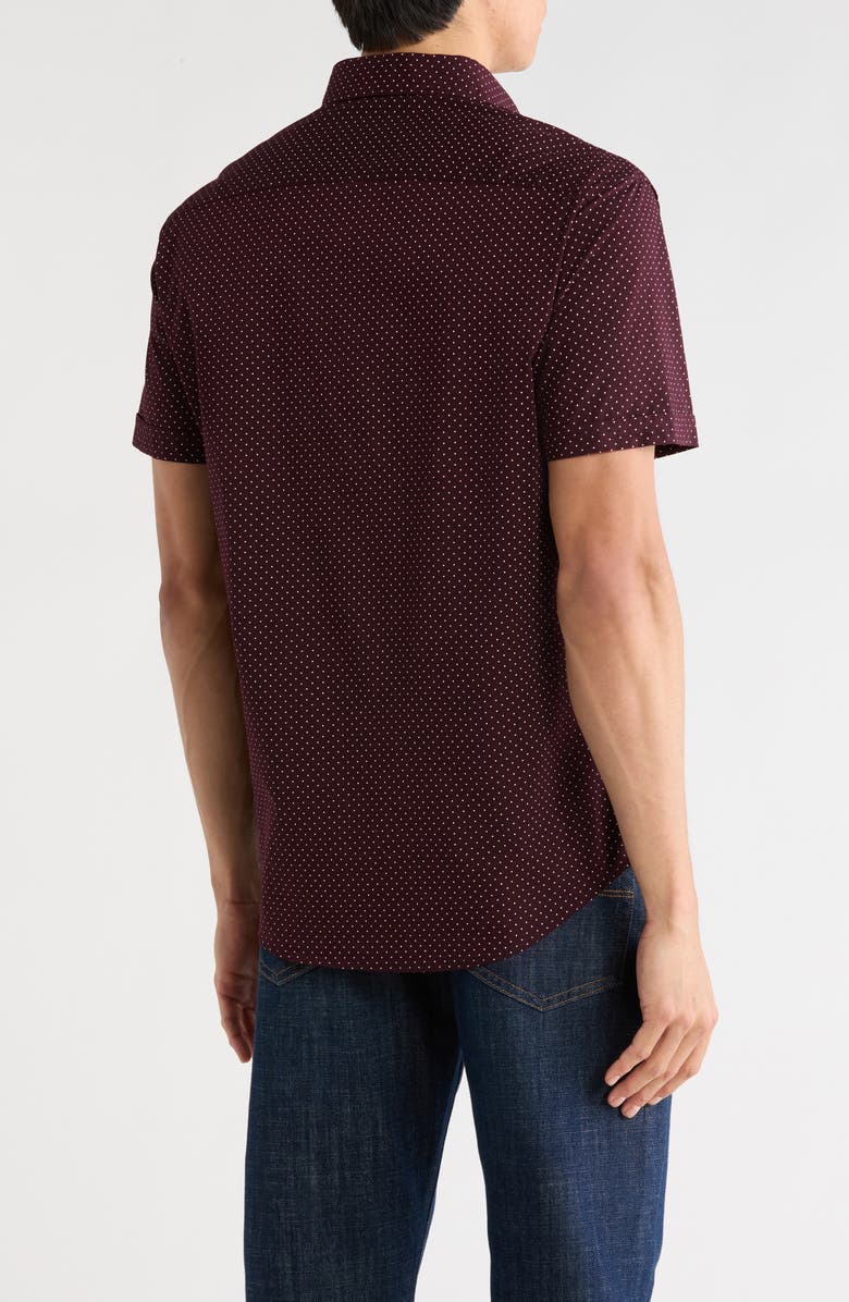 DENIM AND FLOWER Dot Print Short Sleeve Button-Down Shirt, Alternate, color, Burgundy With White Dots