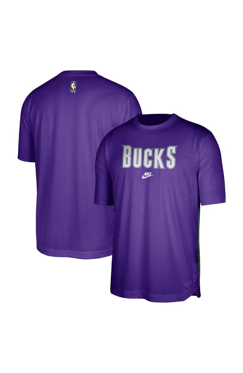 Nike Men's Nike Purple Milwaukee Bucks Hardwood Classics Pregame Warmup Shooting Performance T-Shirt, Main, color, Purple