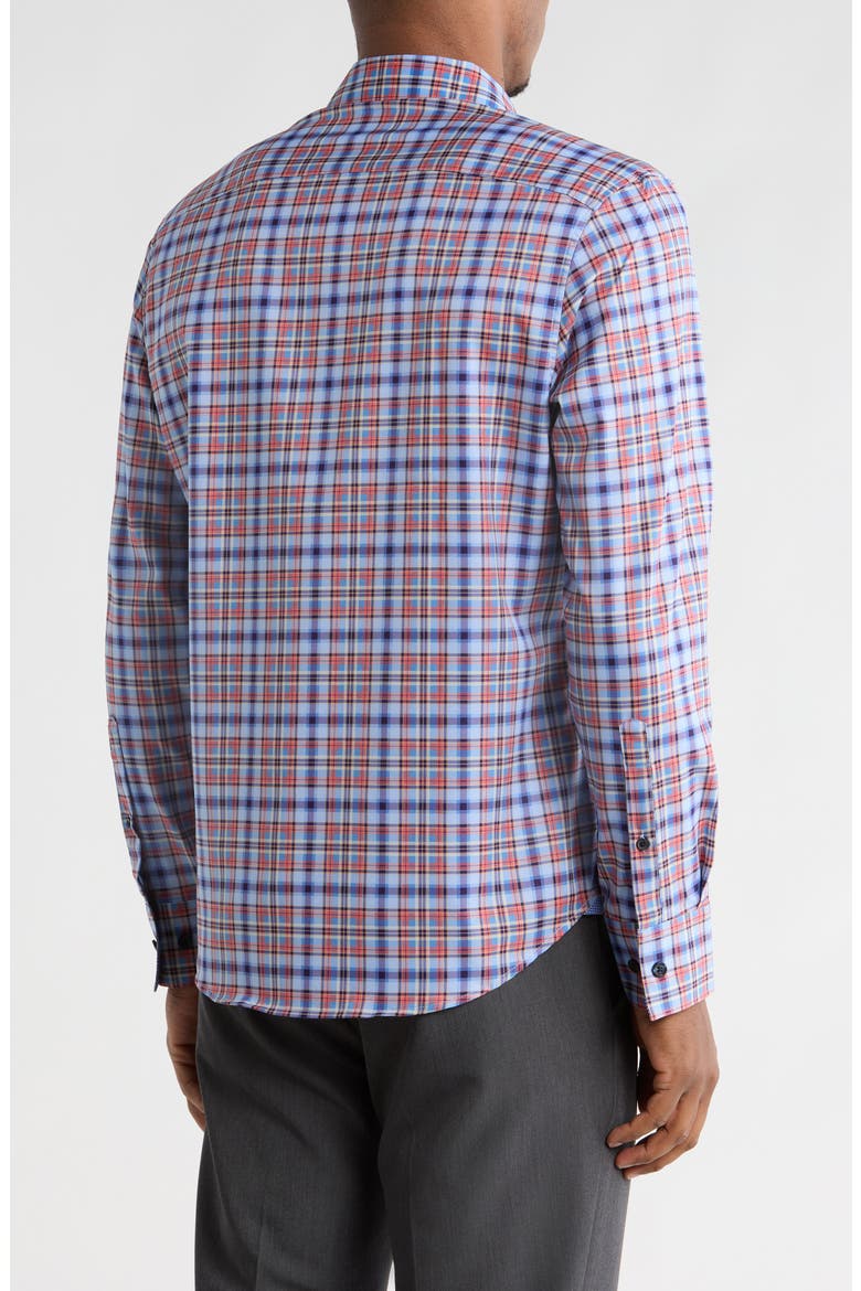Slim Fit Plaid 4-Way Stretch Button-Up Shirt, Alternate, color, ORANGE/ BLUE