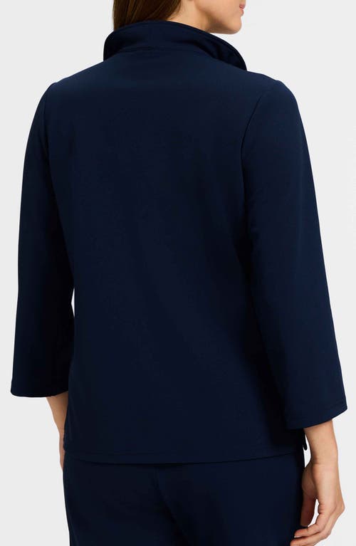 Foxcroft Tammy Ruffle Collar Crepe Top In Navy