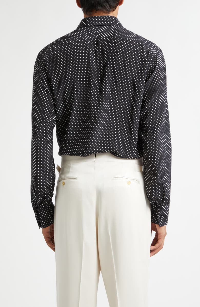 TOM FORD Crêpe de Chine Polka Dot Classic Fit Shirt, Alternate, color, Black/ White