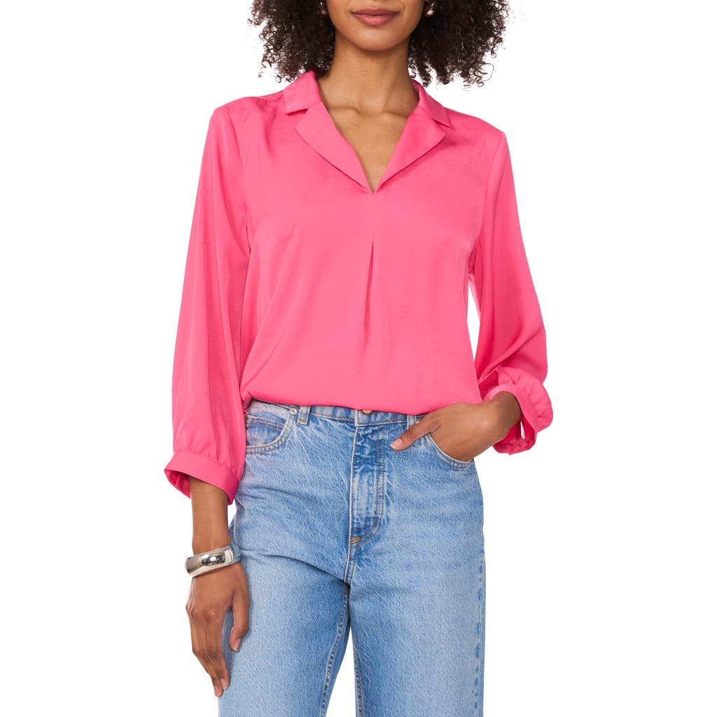 Shop Vince Camuto Pleat Front Satin Shirt In Pink Bliss
