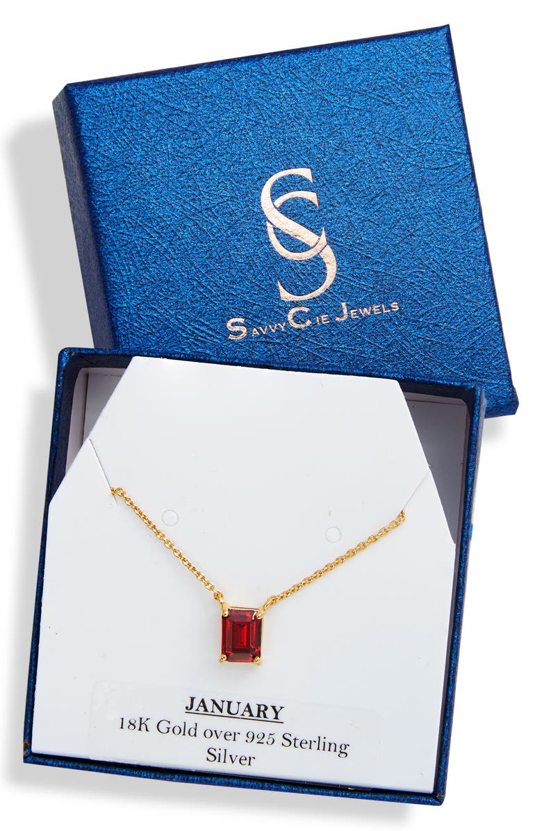 SAVVY CIE JEWELS Vermeil Emerald Cut CZ Birth Stone Box Cut Necklace, Alternate, color, Garnet - January