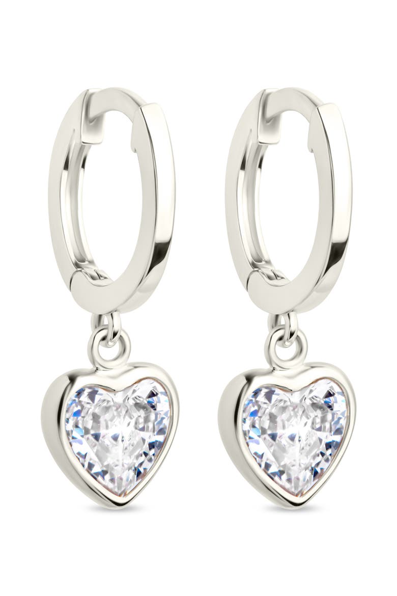 Lizzy Heart Drop Hoop Earrings, Main, color, SILVER