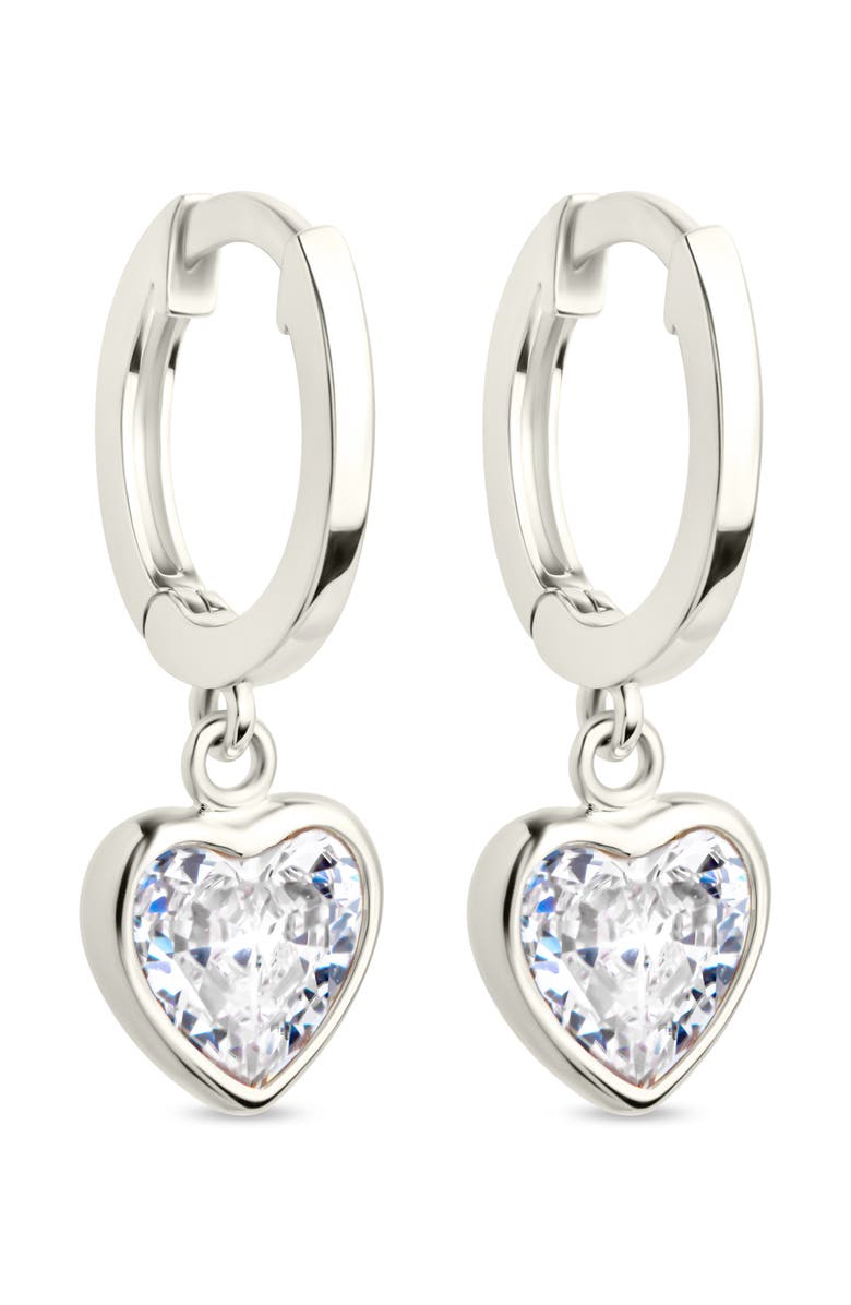 Sterling Forever Lizzy Heart Drop Hoop Earrings, Main, color, Silver