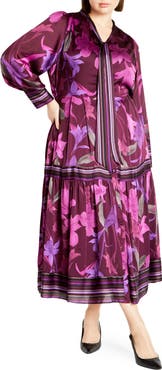 City Chic Amiyah Floral & Stripe Long Sleeve Maxi Dress