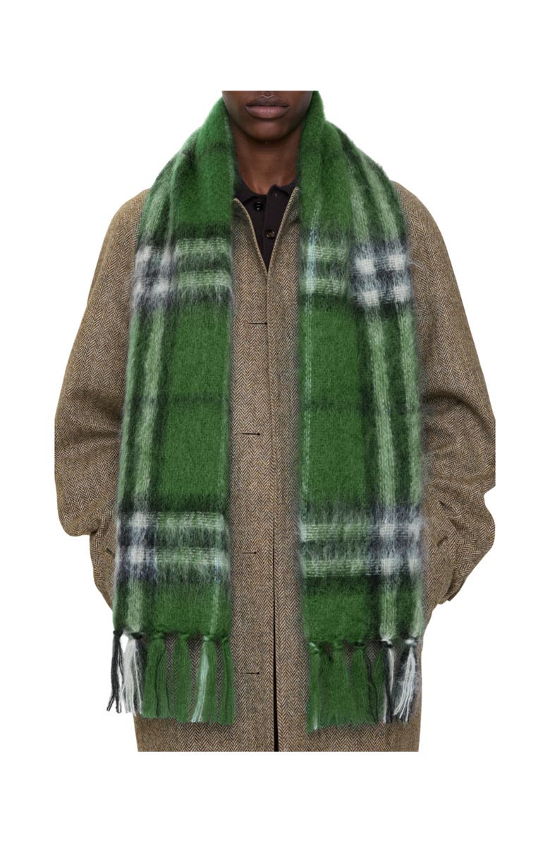 Burberry Check Mohair Wool Scarf, Alternate, color, Leaf