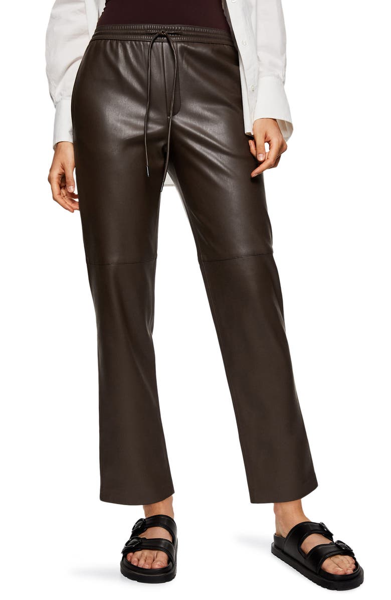 MANGO Faux Leather Straight Leg Pants, Main, color, 